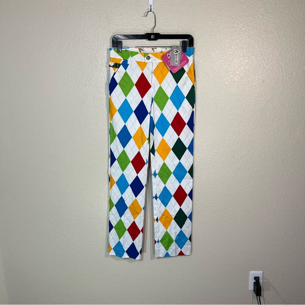 Royal and Awesome Pants Womens 6 Colorful Argyle Diamond Chinos NEW